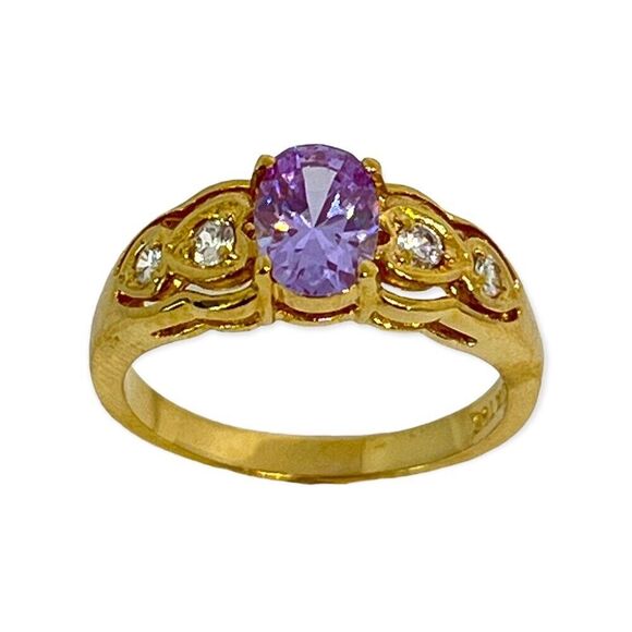 Vintage Ring Size 5 Purple Cubic Zirconia Accents 14K Gold Plate Mid-Century 14J - Picture 5 of 10